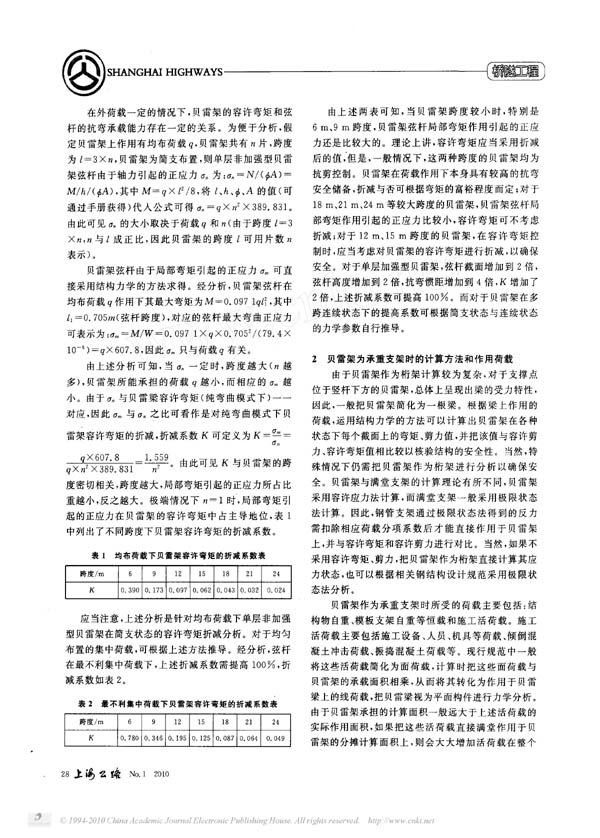 贝雷架作为桥梁承重支架应用时的理论分析与实践应用研究