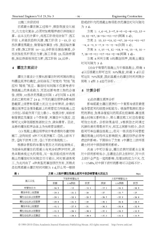 考虑材料时变效应的钢管混凝土桁架拱桥灌注方案设计